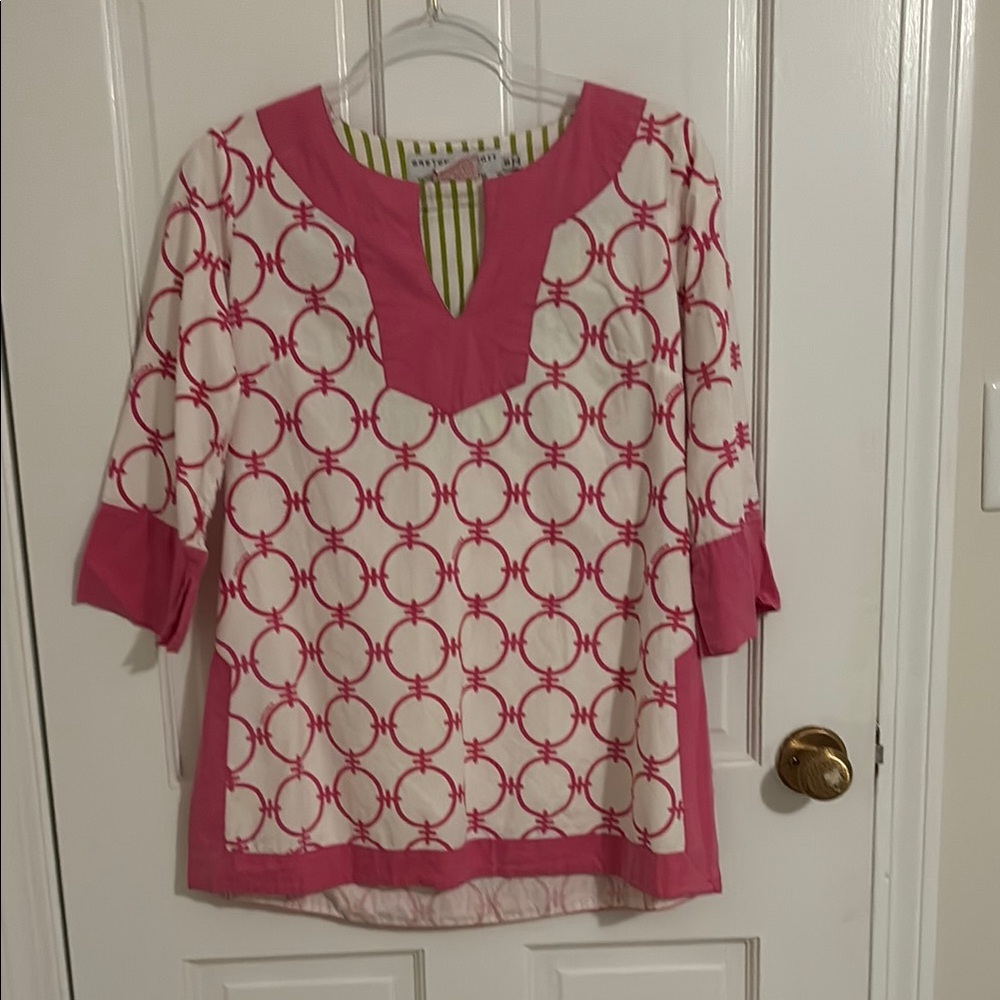 Pink and White Geometric Women's Top/coverup
